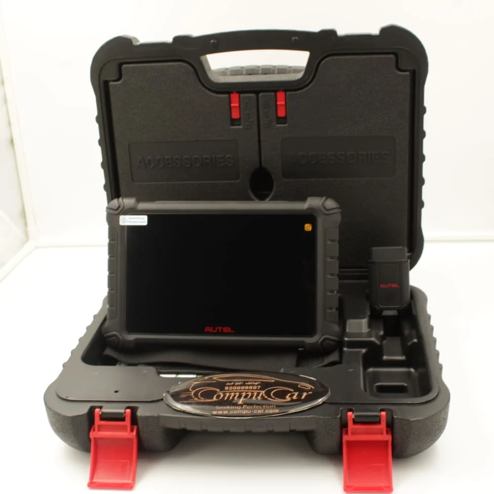 Autel-DS900TS-جهاز-داخل-الحقيبة-الأصلية-بغطاء-أحمر جهاز DS900TS بشاشة حماية وواجهة VCI أمام صندوق المنتج